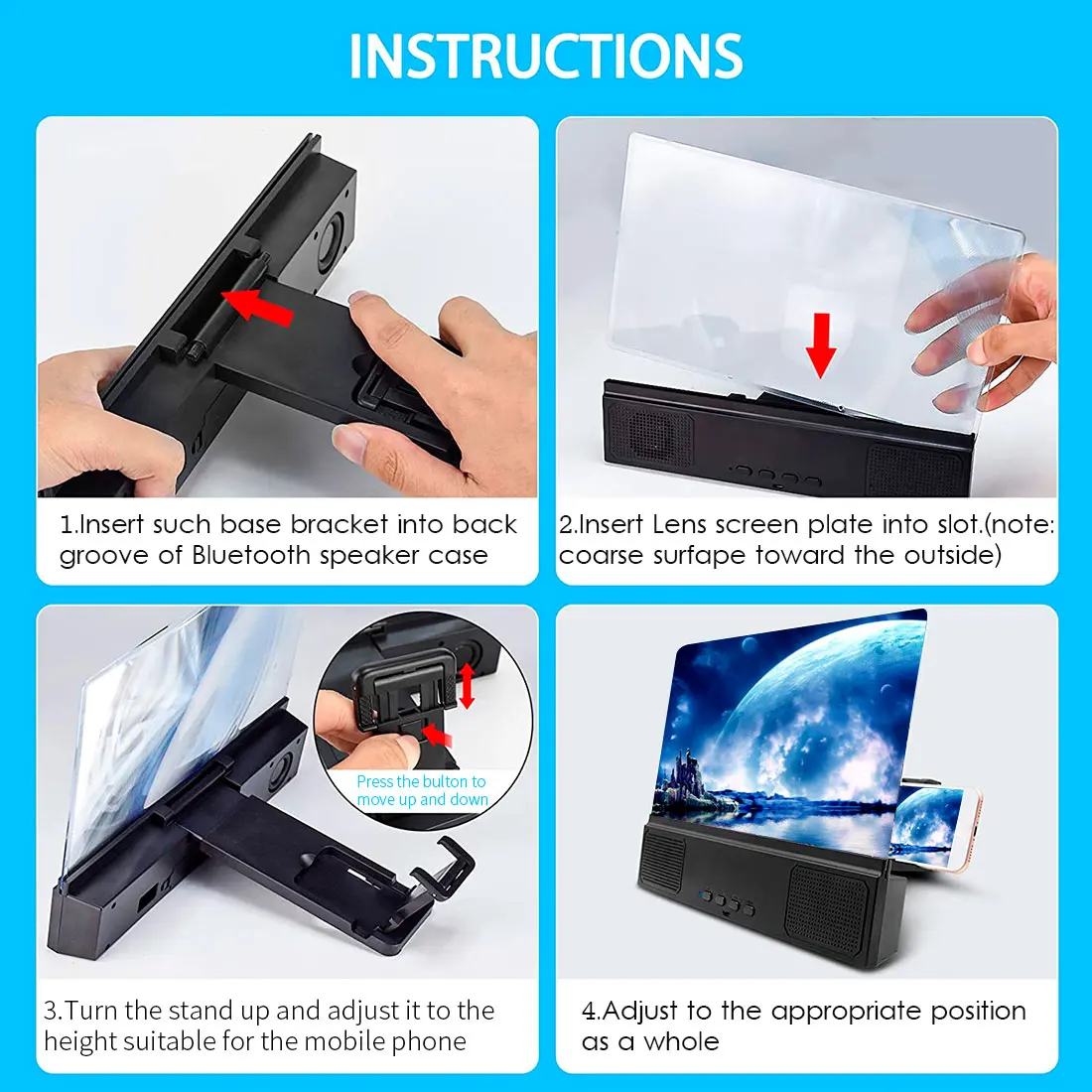 Phone Holder Magnifier 12 inch 3D Screen Amplifier Mobile Phone HD Protable Movies with Bluetooth Speaker Desktop Stand Bracket
Phone Holder Magnifier 12 inch 3D Screen Amplifier Mobile Phone HD Protable Movies with Bluetooth Speaker Desktop Stand Bracket