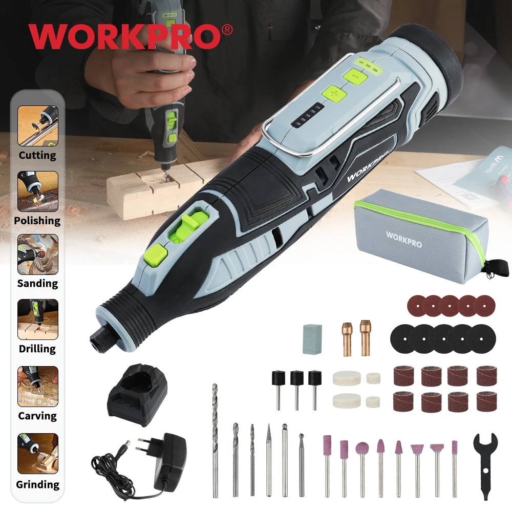 WORKPRO 12V Cordless Rotary Tool Kit 5 Variable Speeds 114 Easy Change Accessories Multi-use Carving For Handmade and DIY |