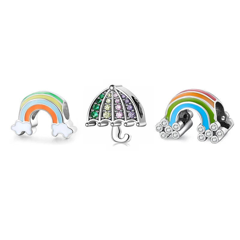 

Бусины-шармы из серебра 2021 пробы, разноцветные, эмалированные, радужные, для браслетов Пандоры, 925