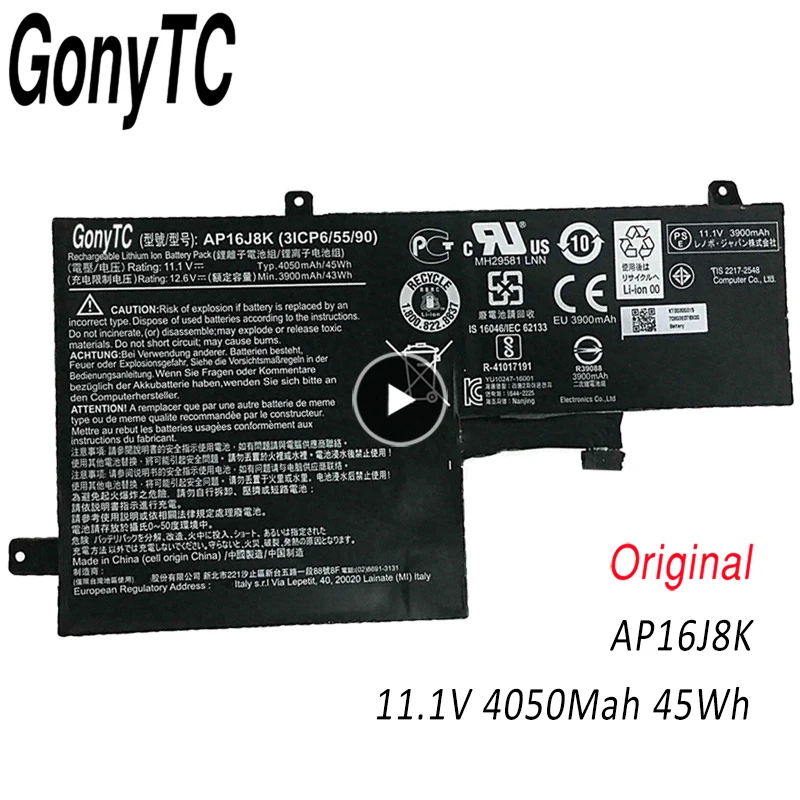 Оригинальный новый аккумулятор GONYTC AP16J8K 11,1 В, 45 Вт/ч, 4050 мАч для Acer C731, 3ICP6/55/90 серии
Оригинальный новый аккумулятор GONYTC AP16J8K 11,1 В, 45 Вт/ч, 4050 мАч для Acer C731, 3ICP6/55/90 серии