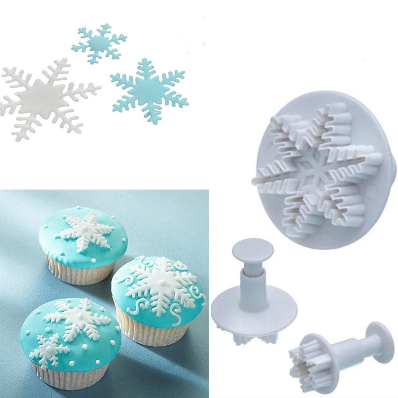 

3pcs Snowflake Plunger Cutter Mold Fondant Cake Decoration Mould Sugar Clay Crafts Festival Party Supplies Baking Accessories