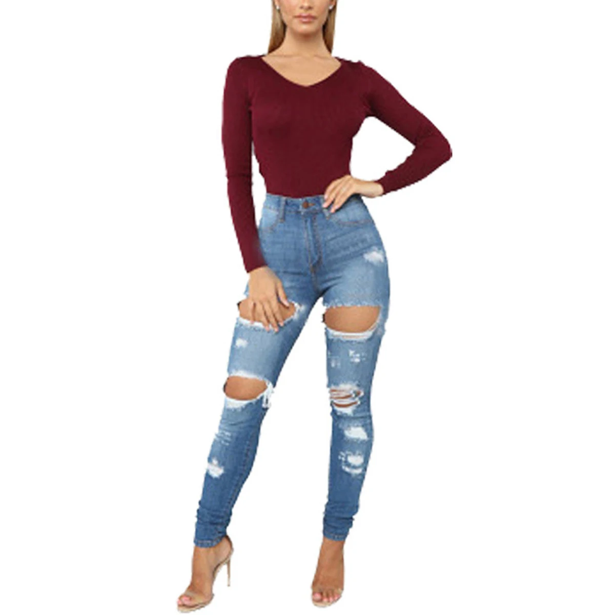 2021 Women Ladies Casual Wild Jeans Slim Skinny Style Sexy Chic Hole Ripped Fitting Stretch Wrapped Pencil Pants Trousers
2021 Women Ladies Casual Wild Jeans Slim Skinny Style Sexy Chic Hole Ripped Fitting Stretch Wrapped Pencil Pants Trousers