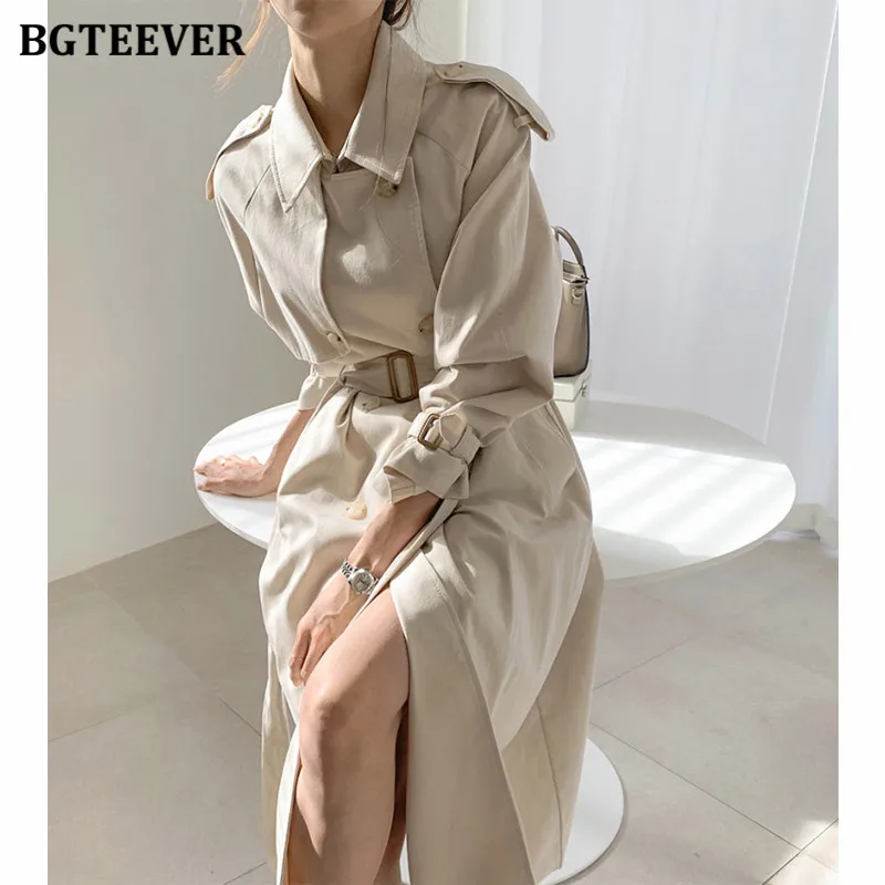 

BGTEEVER Casual Belted Sashes Loose Women Trench Coats Double Breasted Full Sleeve Female Long Overcoats 2020 Autumn Winter