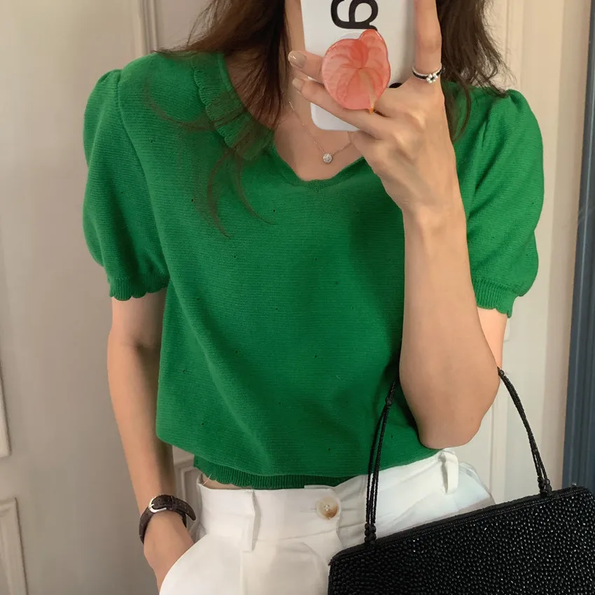 Hot Tops Summer Tee Knitwear Short-Sleeved 2021 Basewear Hollow Out Casual Solid Fashion Chic Loose Brief T-shirts
Hot Tops Summer Tee Knitwear Short-Sleeved 2021 Basewear Hollow Out Casual Solid Fashion Chic Loose Brief T-shirts