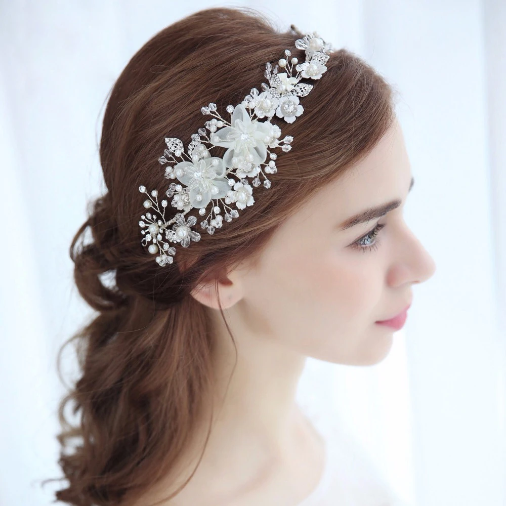 

HP275 Pearl Wedding Hair Accessories Bridal Headband Sliver Bride Hair Jewelry Crystal Headpiece Women Flower Tiara Headwear