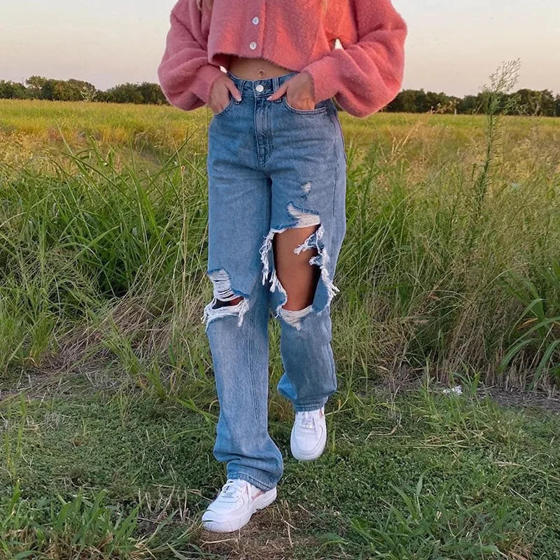 Female Casual Baggy Denim Pants 2021 Fall Women High Waist Ripped Hole Jeans Pants All-Match Streetwear Straight Jeans Fashion
Female Casual Baggy Denim Pants 2021 Fall Women High Waist Ripped Hole Jeans Pants All-Match Streetwear Straight Jeans Fashion
