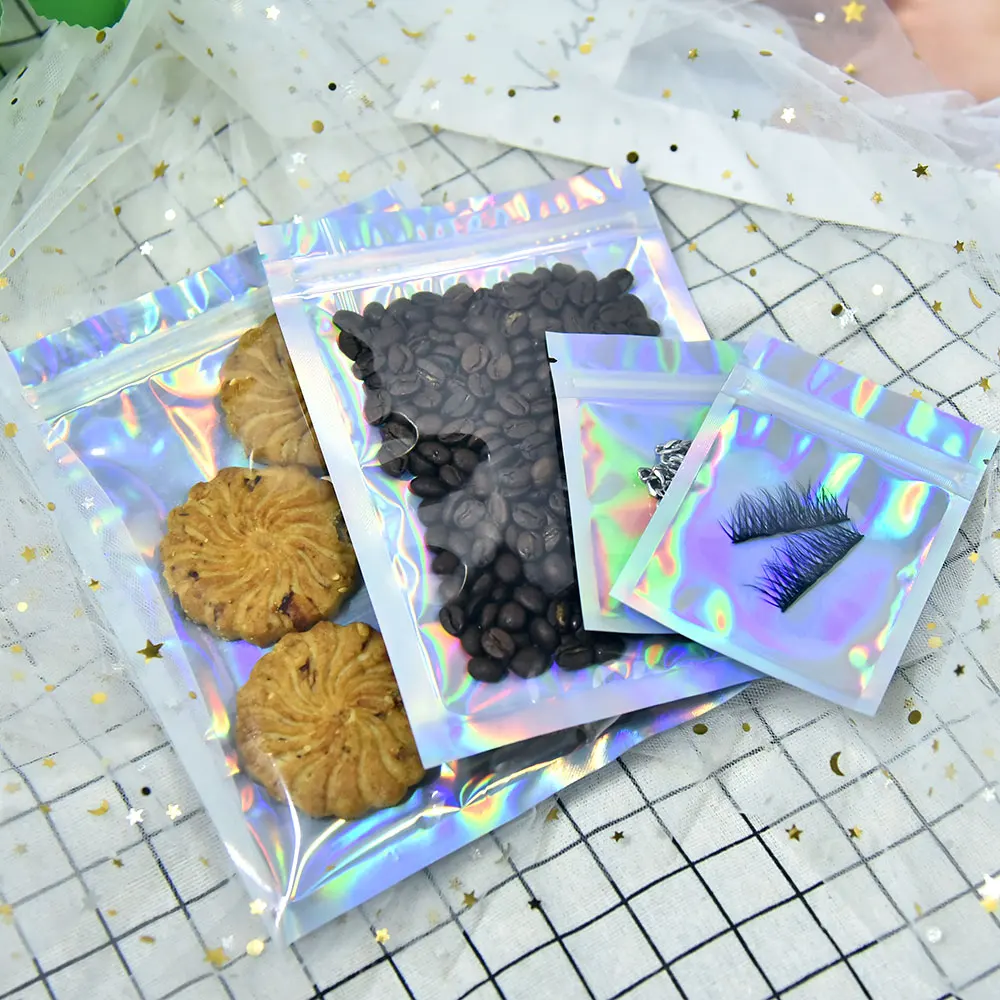100pcs Laser Ziplock Bag Cosmetic Packaging Self Sealing Gift Bag Clear Holographic Jewelry Thick Aluminum Foil Zip Lock Bags
100pcs Laser Ziplock Bag Cosmetic Packaging Self Sealing Gift Bag Clear Holographic Jewelry Thick Aluminum Foil Zip Lock Bags