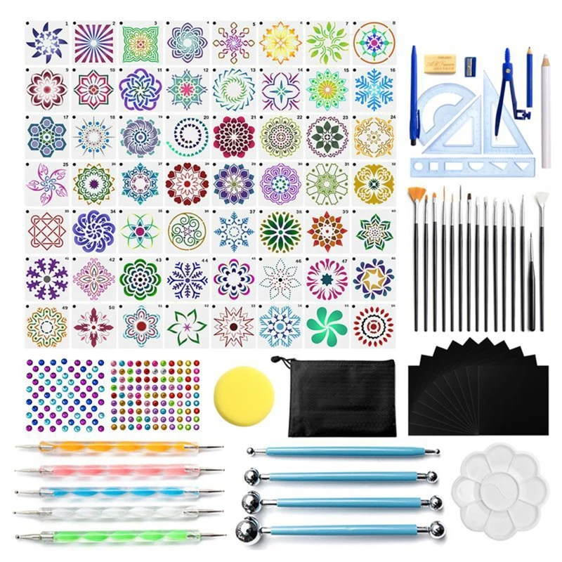 105pcs Mandala Dotting Pen Tools Set for Painting Rock Stone Stencil Brush Ruler
105pcs Mandala Dotting Pen Tools Set for Painting Rock Stone Stencil Brush Ruler