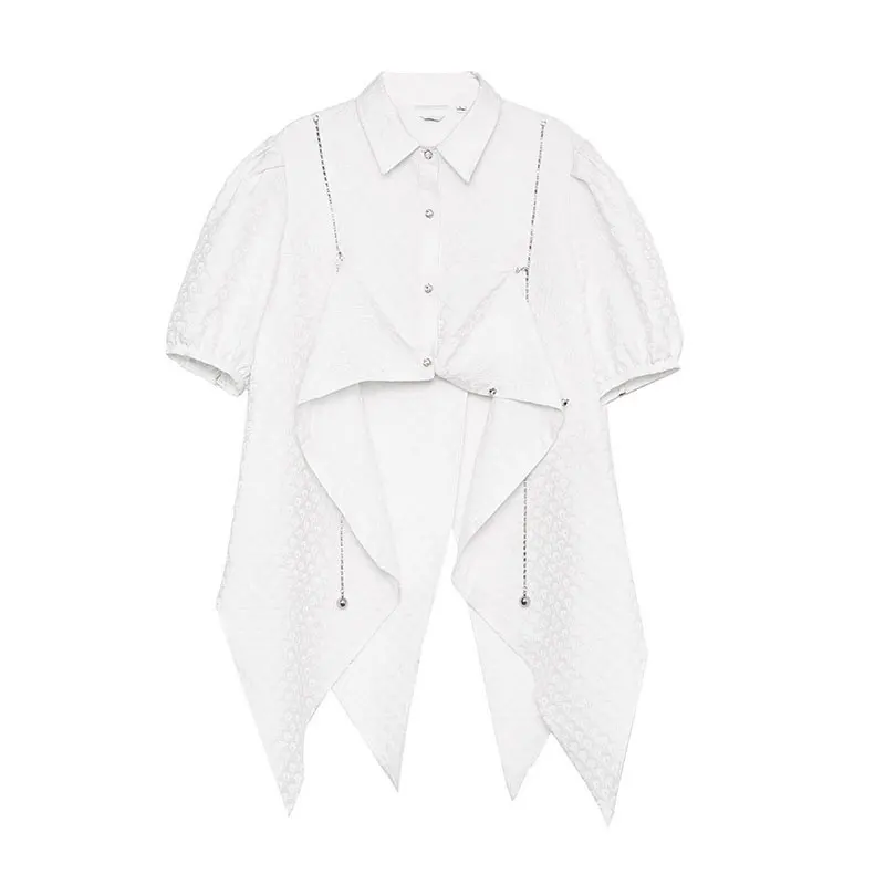 XITAO White Irregular Splicing Shirt Fashion Turn-down Collar Chains Decoration Summer New Personality Trendy Women LDD2010 
XITAO White Irregular Splicing Shirt Fashion Turn-down Collar Chains Decoration Summer New Personality Trendy Women LDD2010