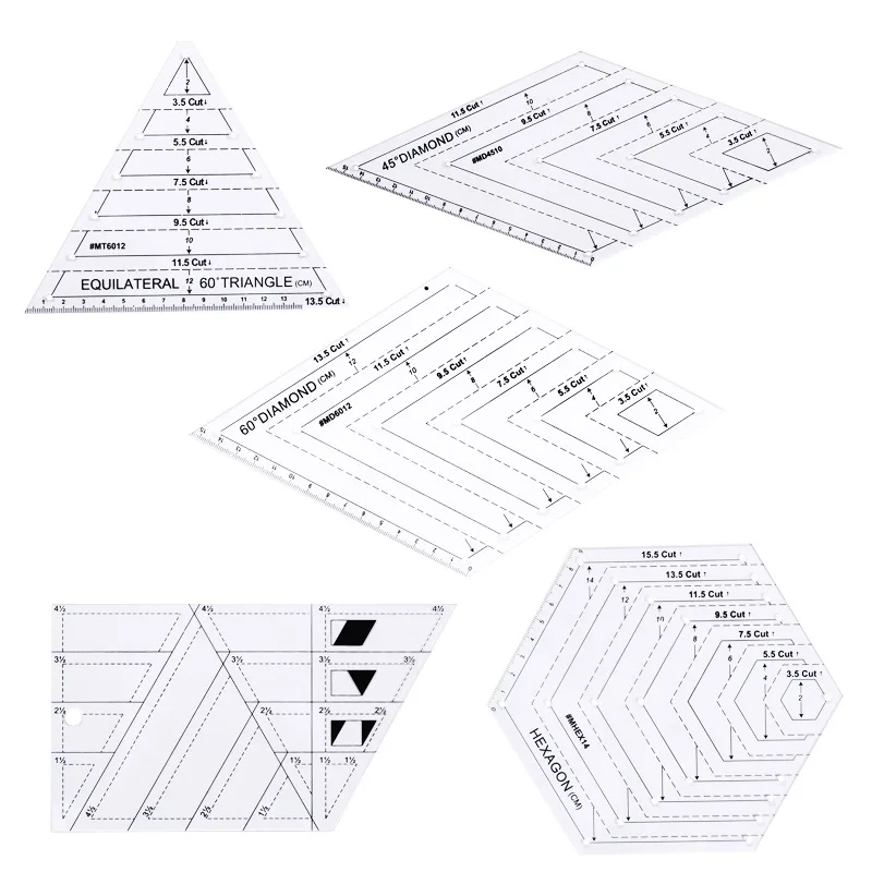 5pcs/set Patchwork Ruler Quilting Craft Scale Ruler Triangle DIY Handmade Diamond Tailor Design Measure Templates Sewing Tools
5pcs/set Patchwork Ruler Quilting Craft Scale Ruler Triangle DIY Handmade Diamond Tailor Design Measure Templates Sewing Tools