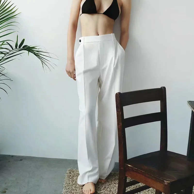 White Long Pants Basic Mid Waist Button Wide Leg Pants Loose Trousers Women Bottoms Pants Back To The Basic Pants Four Seasons
White Long Pants Basic Mid Waist Button Wide Leg Pants Loose Trousers Women Bottoms Pants Back To The Basic Pants Four Seasons