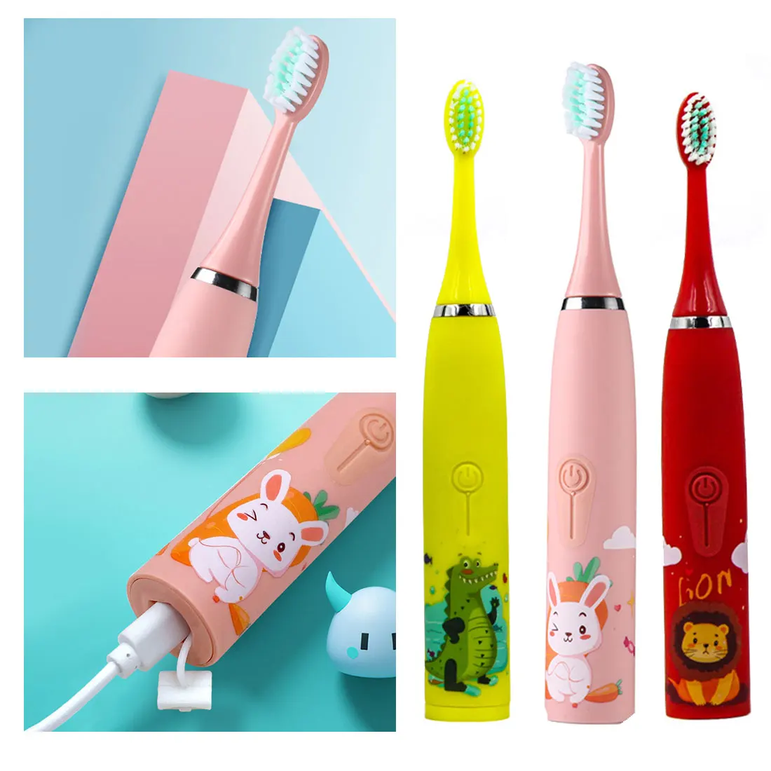 Electric Toothbrush Kids Cartoon Pattern USB for Sonic Cleaning Waterproof 6 Replacement Brush Heads USB Charger Smart Timer
Electric Toothbrush Kids Cartoon Pattern USB for Sonic Cleaning Waterproof 6 Replacement Brush Heads USB Charger Smart Timer