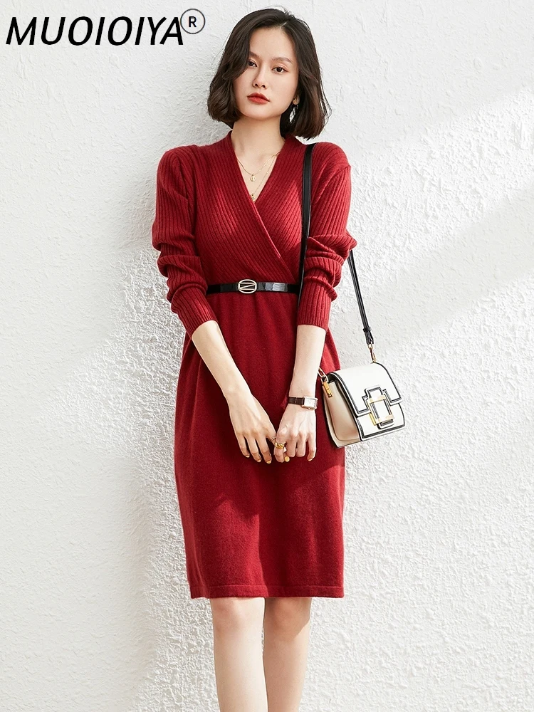 New Fashion Cross Collar Keen-Length Dresses For Women 100% Goat Cashmere Knitting Soft Dress Winter/ Autumn Female Clothes
New Fashion Cross Collar Keen-Length Dresses For Women 100% Goat Cashmere Knitting Soft Dress Winter/ Autumn Female Clothes