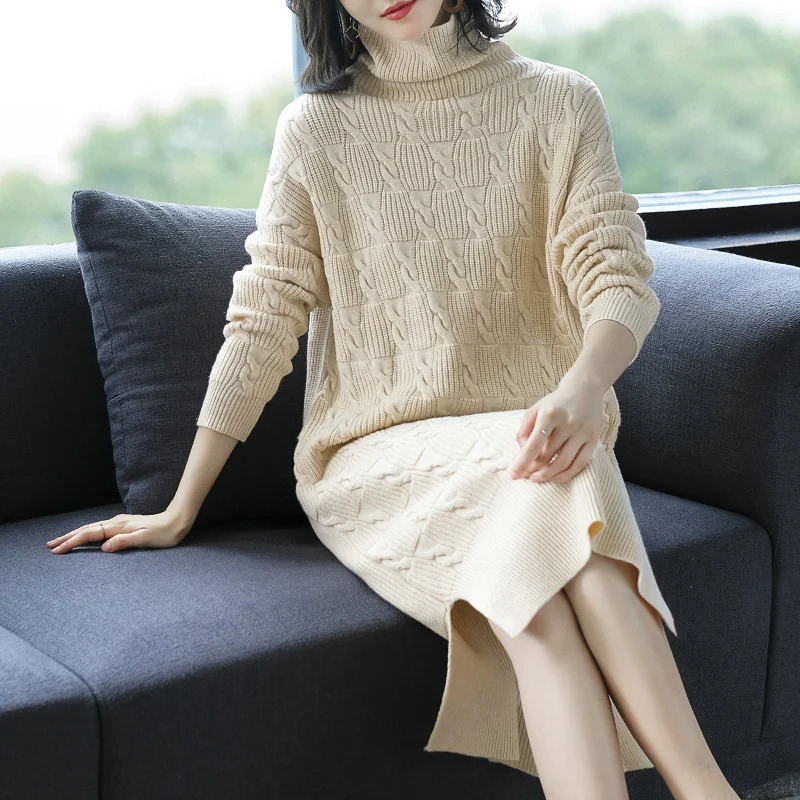 Hot Selling Ladies Fashion Turtleneck Cashmere Sweater Dress Autumn Winter Elegant Female Wool Sweater Dress Pullovers
Hot Selling Ladies Fashion Turtleneck Cashmere Sweater Dress Autumn Winter Elegant Female Wool Sweater Dress Pullovers