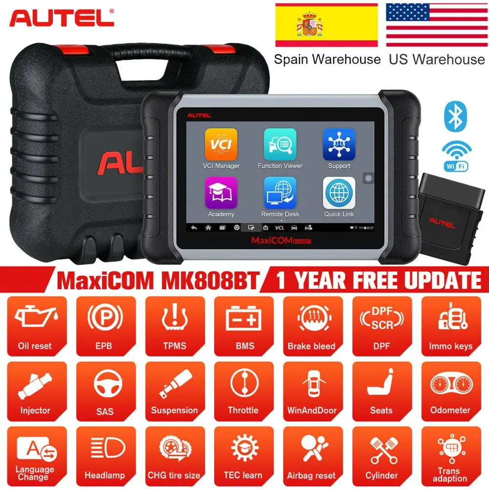Autel MaxiCOM MK808BT OBD2 Scanner Car Diagnostic Tool Full System Diagnosis IMMO/EPB/SAS/BMS/TPMS/DPF Upgraded Version of MK808
Autel MaxiCOM MK808BT OBD2 Scanner Car Diagnostic Tool Full System Diagnosis IMMO/EPB/SAS/BMS/TPMS/DPF Upgraded Version of MK808