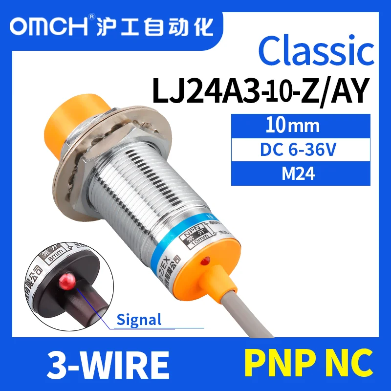 

OMCH M24 non-flush metal inductive proximity switch sensor switch LJ24A3-10-Z/AY 3-WIRE PNP NC detection range 10mm