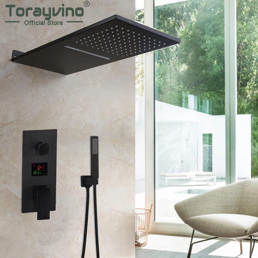 Torayvino Matte Black Bathroom Shower Faucet Set Bar Shape Rainfall & Waterfall Shower Head Wall Mount Mixer Water Tap Combo Kit
Torayvino Matte Black Bathroom Shower Faucet Set Bar Shape Rainfall & Waterfall Shower Head Wall Mount Mixer Water Tap Combo Kit
