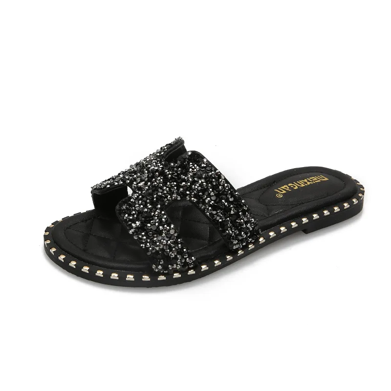 Fashion Crystal Flat Slippers Outdoor Anti-slip Bling Open Toe Flat Slides Summer Casual Shoes
Fashion Crystal Flat Slippers Outdoor Anti-slip Bling Open Toe Flat Slides Summer Casual Shoes