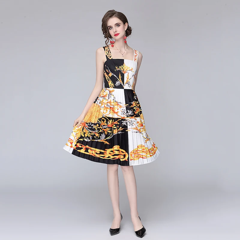 Merchall 2021 Summer Runway Vintage Pleated Dress Women Spaghetti Strap Retro Plaid Vestidos Flower Print Party Midi Robe M61555
Merchall 2021 Summer Runway Vintage Pleated Dress Women Spaghetti Strap Retro Plaid Vestidos Flower Print Party Midi Robe M61555