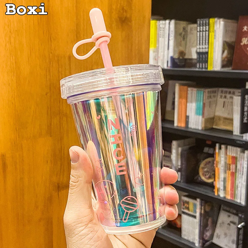 New Pastel Laser Water Bottle With Straw Lid Summer Cold Drink Double Layer Plastic Cup Kawaii Girl Juice Milk Tea Coffee Cups
New Pastel Laser Water Bottle With Straw Lid Summer Cold Drink Double Layer Plastic Cup Kawaii Girl Juice Milk Tea Coffee Cups