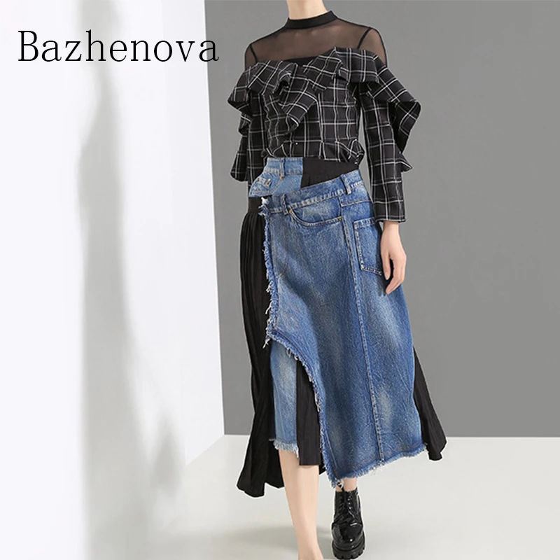 Bazhenova Корейская женская Универсальная джинсовая юбка для девочек, асимметричные плиссированные юбки, летняя женская специальная юбка, стре...
Bazhenova Корейская женская Универсальная джинсовая юбка для девочек, асимметричные плиссированные юбки, летняя женская специальная юбка, стре...