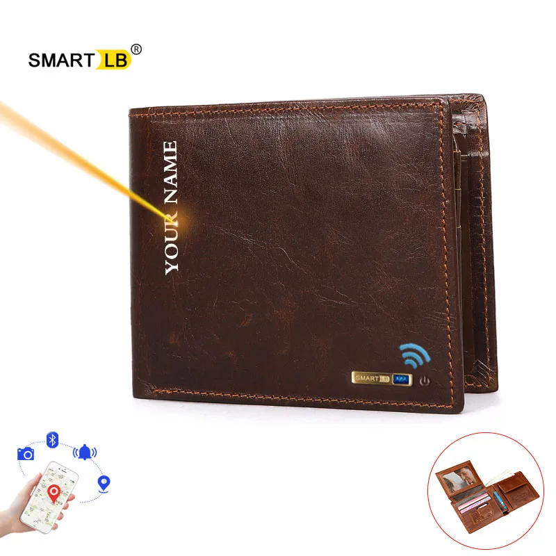 Умный кошелек Bluetooth Crazy Horse кожа короткие кредитницы мужские портмоне из