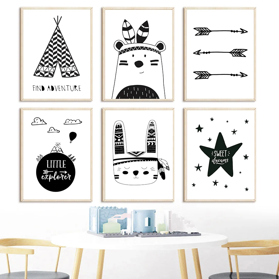 Black White Bear Rabbit Stars Arrow Cartoon Art Canvas Painting Nordic Posters And Prints Wall Pictures For Baby Kids Room Decor
Black White Bear Rabbit Stars Arrow Cartoon Art Canvas Painting Nordic Posters And Prints Wall Pictures For Baby Kids Room Decor
