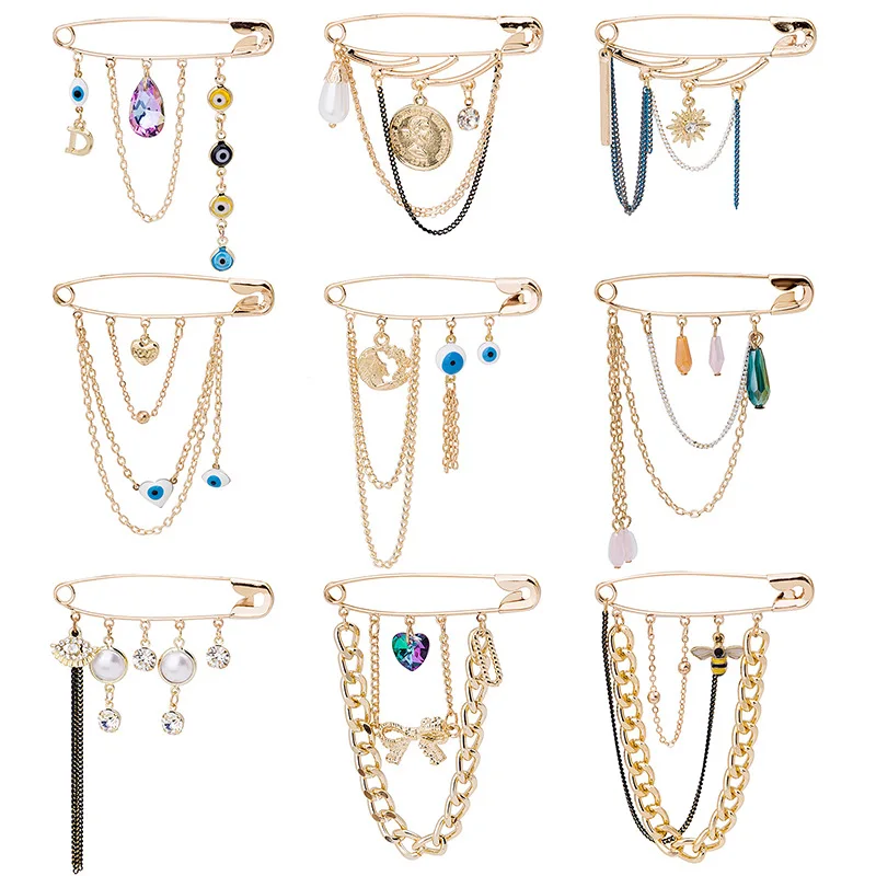 Fashion Metal Chains Tassel Brooches Fashion Personality Crystal Simulated Pearl Golden Heart Butterfly Eye Jewelry Pin Gift
Fashion Metal Chains Tassel Brooches Fashion Personality Crystal Simulated Pearl Golden Heart Butterfly Eye Jewelry Pin Gift