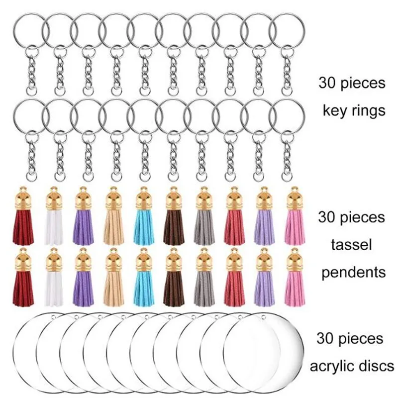 48/90Pcs Acrylic Clear Circle Discs Keychain Set Round Acrylic Keychain Blank Leather Tassel Pendant Jump Rings For DIY
48/90Pcs Acrylic Clear Circle Discs Keychain Set Round Acrylic Keychain Blank Leather Tassel Pendant Jump Rings For DIY