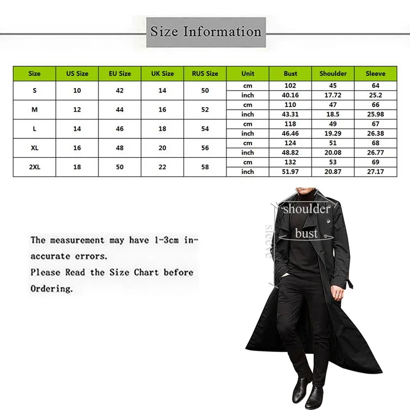 2021 Trench Coat Mens Overcoat Casual Slim Fit Windbreak Plus Size Solid Long Coat Men Fashion Spring Jacket Homme
2021 Trench Coat Mens Overcoat Casual Slim Fit Windbreak Plus Size Solid Long Coat Men Fashion Spring Jacket Homme