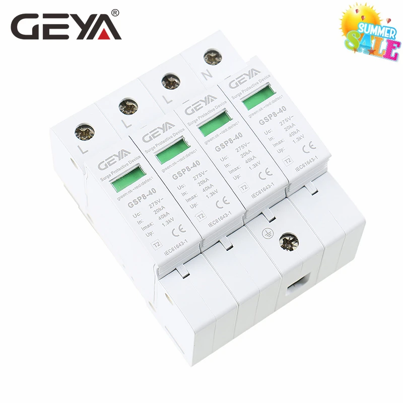 GEYA GSP8 4P Din Rail Электрический стабилизатор напряжения для дома AC275V AC385V 400V 440V 40KA SPD