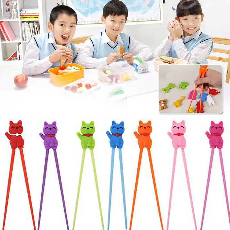 

1Pair Children Training Chopsticks Cute Cat New Learning Home Dinner Lunch Gift Pretty Rubber Chinese Chopstick For Children Kid