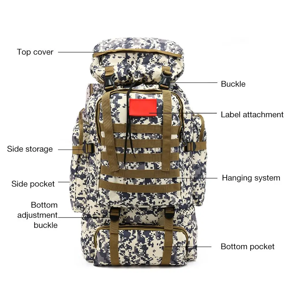 70L Large Capacity Outdoor Mountaineering Bag Sports Camouflage Backpack Camping Military Luggage Bag
70L Large Capacity Outdoor Mountaineering Bag Sports Camouflage Backpack Camping Military Luggage Bag
