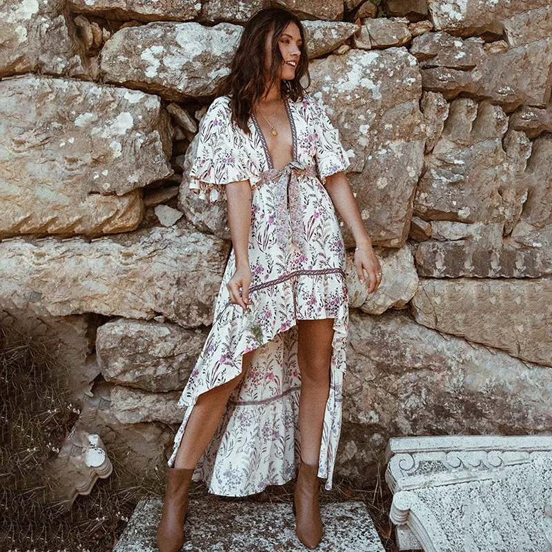 Boho Deep V-neck Bow Bandage Dresses Elegant Backless Floral Print Vintage Dress Causal Half Butterfly Sleeve Ankle-length Frock
Boho Deep V-neck Bow Bandage Dresses Elegant Backless Floral Print Vintage Dress Causal Half Butterfly Sleeve Ankle-length Frock