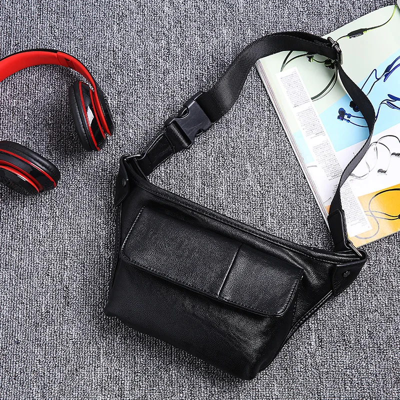 

2021 New Wide Strap Chest Bag Men Sport Weist Bag Fashion Belt Pouch For Men Crossbody Bags Black Leather Steampunk Fanny Pack