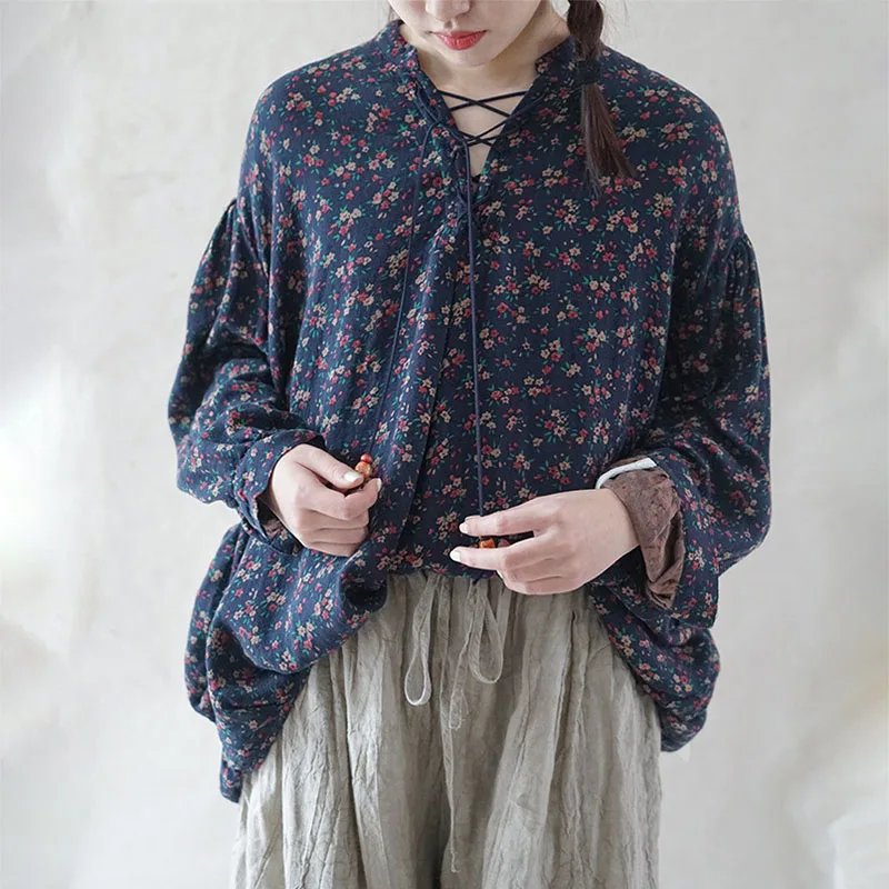 SCUWLINEN 2021 Women Top Spring Autumn Vintage Print Loose Pullover V-neck Long-sleeve Lacing Soft Cotton Shirt Vestidos P348
SCUWLINEN 2021 Women Top Spring Autumn Vintage Print Loose Pullover V-neck Long-sleeve Lacing Soft Cotton Shirt Vestidos P348