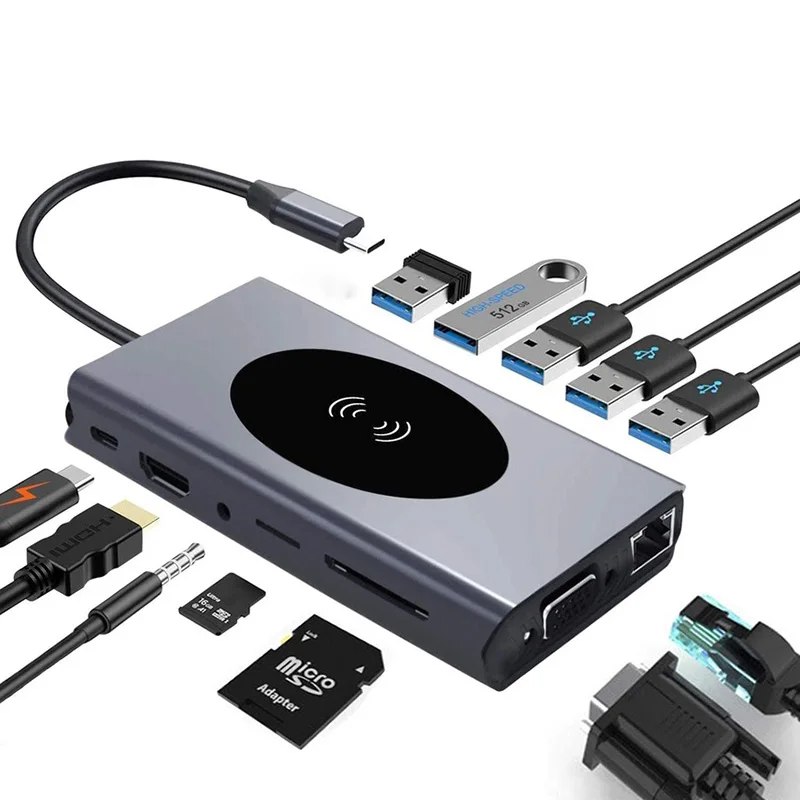 USB-C hub Splitter Charging Docking Station HDMI-compatible for Laptop Macbook Pro USB C Hub RJ45 VGA with 3.5mm Jack Type C Hub
USB-C hub Splitter Charging Docking Station HDMI-compatible for Laptop Macbook Pro USB C Hub RJ45 VGA with 3.5mm Jack Type C Hub