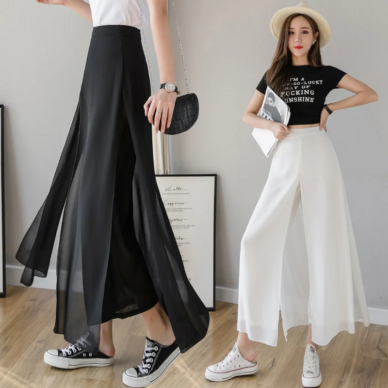 Ice silk chiffon wide leg pants women's summer high waist drop feeling foreign style split Capris thin style straight tube loose
Ice silk chiffon wide leg pants women's summer high waist drop feeling foreign style split Capris thin style straight tube loose