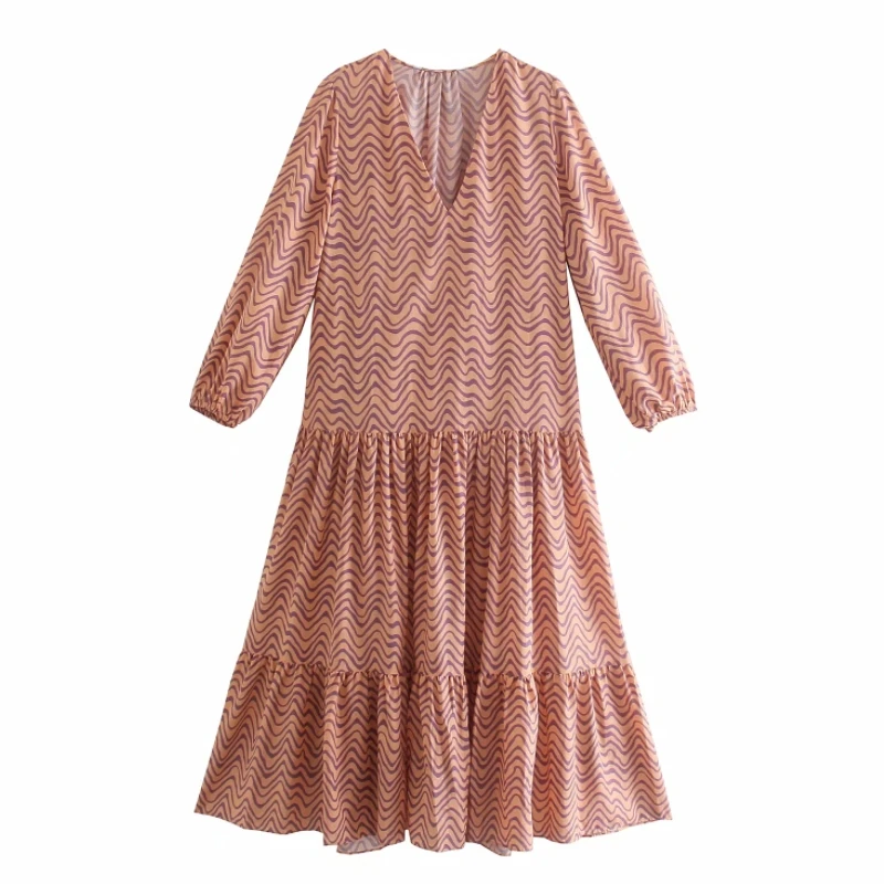 Hot Sale Women Wavy Printing V Neck Midi Dress Female Nine Quarter Sleeve Clothes Casual Lady Loose Vestido D8323
Hot Sale Women Wavy Printing V Neck Midi Dress Female Nine Quarter Sleeve Clothes Casual Lady Loose Vestido D8323