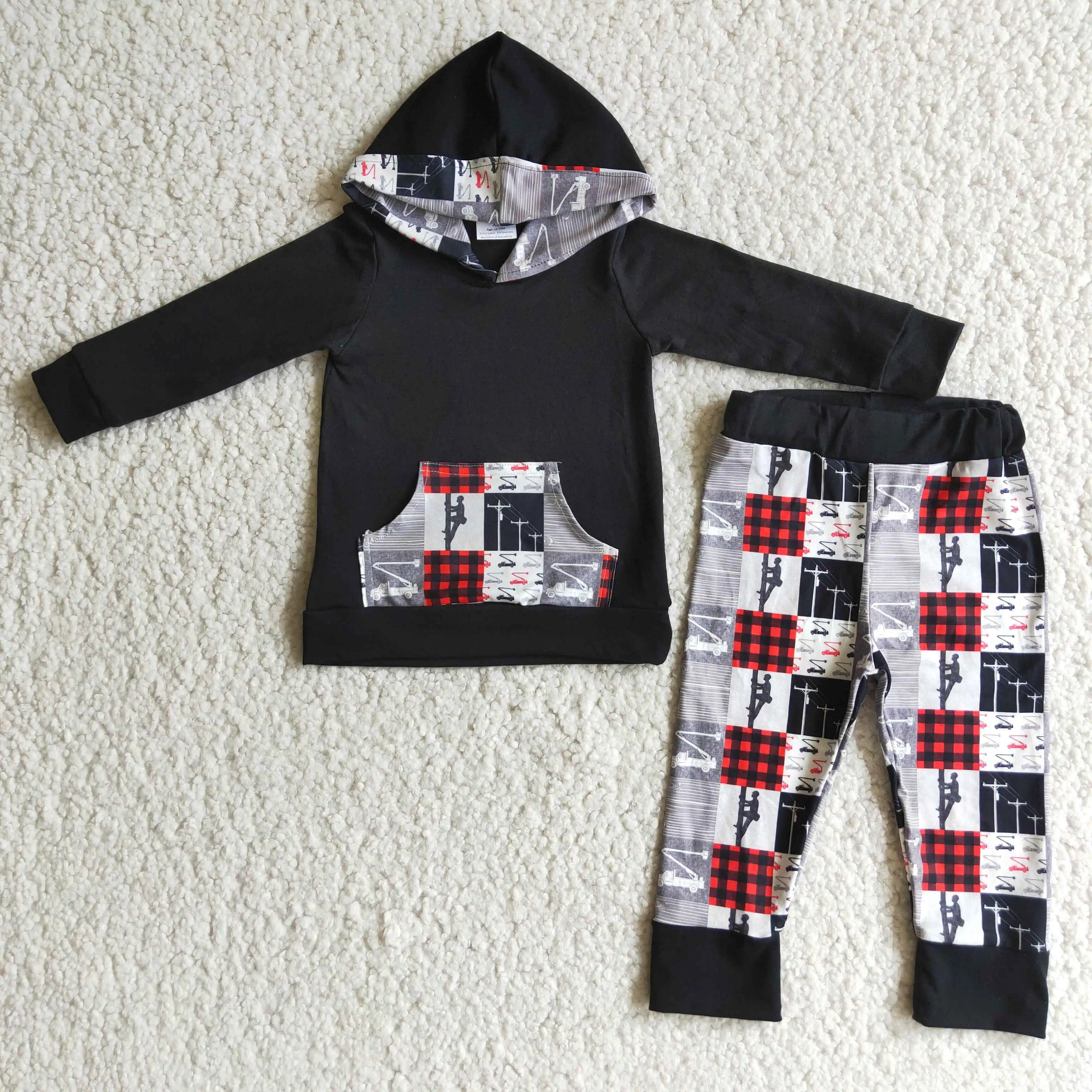 Fall Winter Kids Clothing Black Long-sleeved Hoodie Sweater And Red Plaid Trousers Suit Children's Clothes
Fall Winter Kids Clothing Black Long-sleeved Hoodie Sweater And Red Plaid Trousers Suit Children's Clothes
