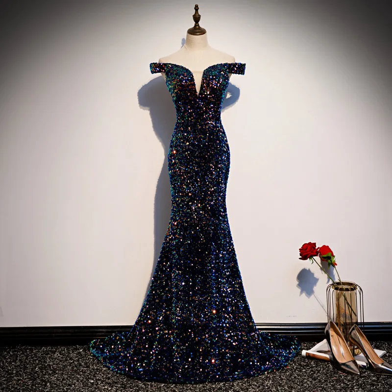 Dresses Woman Party Night Boat Neck Floor-Length Evening Dresses Sequined Prom Dresses with Train Plus Size Bridesmaid Dress 
Dresses Woman Party Night Boat Neck Floor-Length Evening Dresses Sequined Prom Dresses with Train Plus Size Bridesmaid Dress