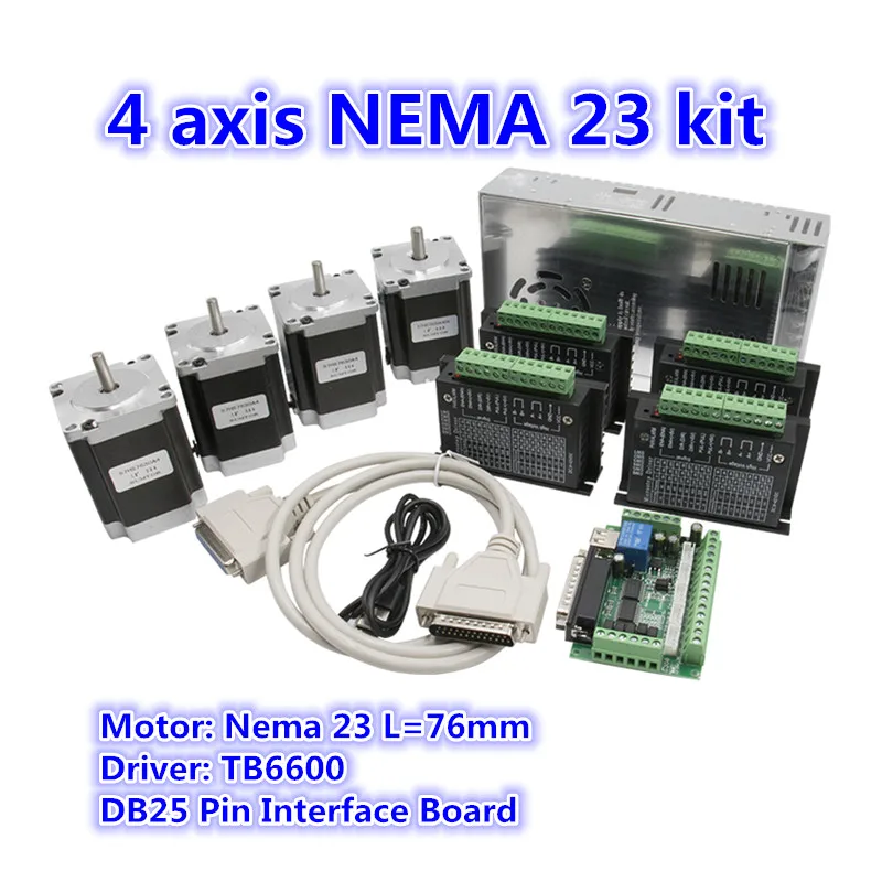 4 Axis CNC Router Kit, 4pcs TB6600 servo driver +MACH3 interface board +4pcs Nema23 255Oz-in stepper motor+power supply 360W
4 Axis CNC Router Kit, 4pcs TB6600 servo driver +MACH3 interface board +4pcs Nema23 255Oz-in stepper motor+power supply 360W