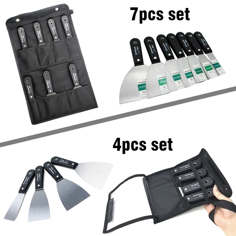 7pcs Putty Knife Set With Bag Scraper Blade 1"1.5" 2" 2.5" 3" 4" 5"Wall Shovel Carbon Steel Construction Tool Plastering Knife 
7pcs Putty Knife Set With Bag Scraper Blade 1"1.5" 2" 2.5" 3" 4" 5"Wall Shovel Carbon Steel Construction Tool Plastering Knife
