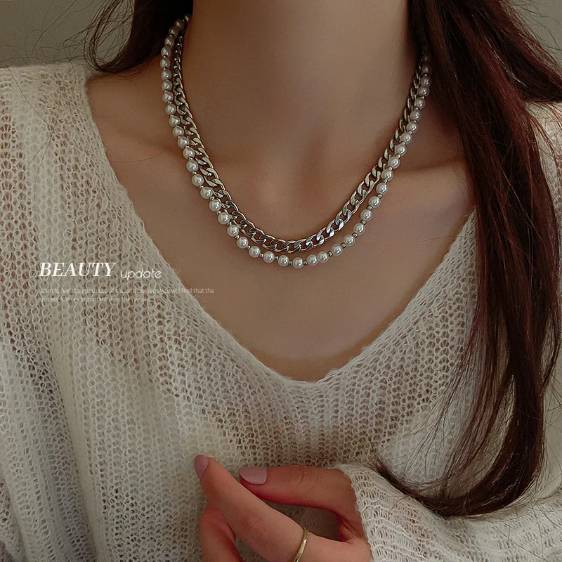 Classic Simple Silver Color Imitation Pearl Double Layer Chain Statement Necklaces For Women Girl Fashion Party Jewelry Collares
Classic Simple Silver Color Imitation Pearl Double Layer Chain Statement Necklaces For Women Girl Fashion Party Jewelry Collares