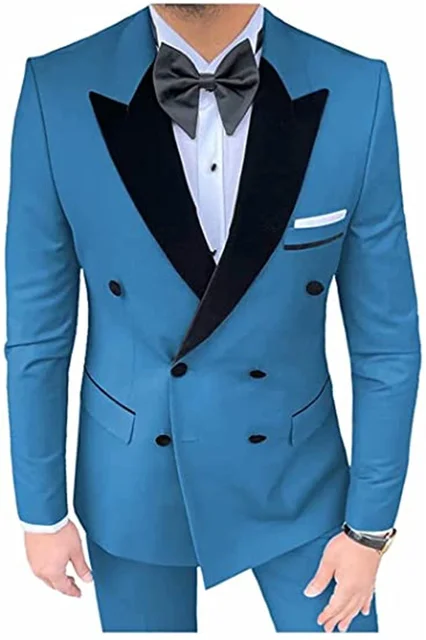 Aqua Blue Men Suits Black Peak Lapel Double Breasted Wedding Tuxedo Terno Masculino Prom Groom 2 Pieces Blazer Custom Made
Aqua Blue Men Suits Black Peak Lapel Double Breasted Wedding Tuxedo Terno Masculino Prom Groom 2 Pieces Blazer Custom Made