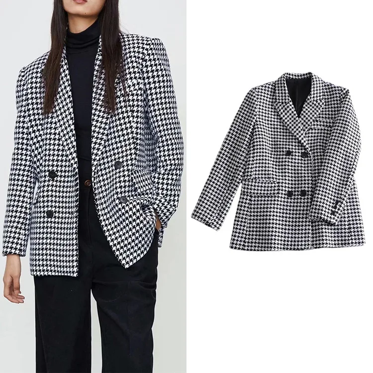 2021 feminino korean abrigos mujer Retro houndstooth double-breasted design tweed jacket autumn winter women suit za người ph
2021 feminino korean abrigos mujer Retro houndstooth double-breasted design tweed jacket autumn winter women suit za người ph