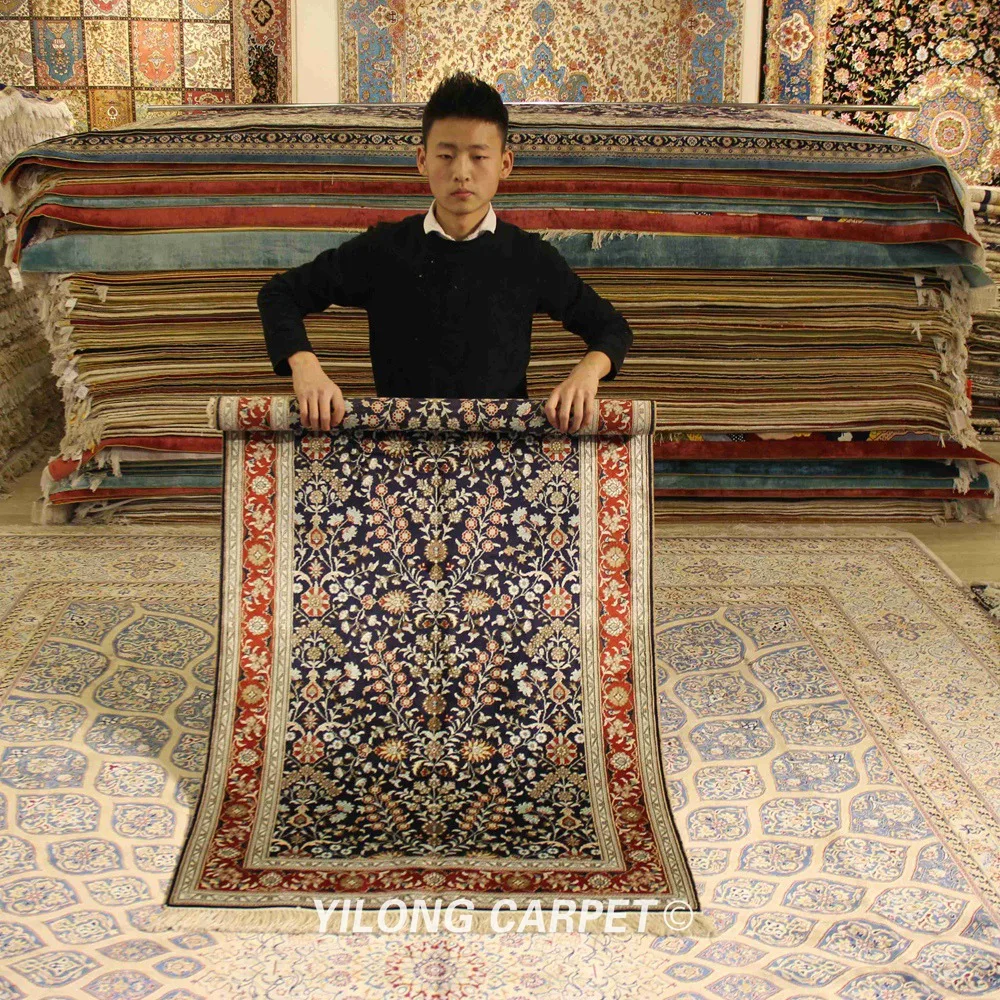 YILONG 3'x5' Turkish oriental blue silk carpet exquisite hand knotted persian rug (YJH062B) 
YILONG 3'x5' Turkish oriental blue silk carpet exquisite hand knotted persian rug (YJH062B)