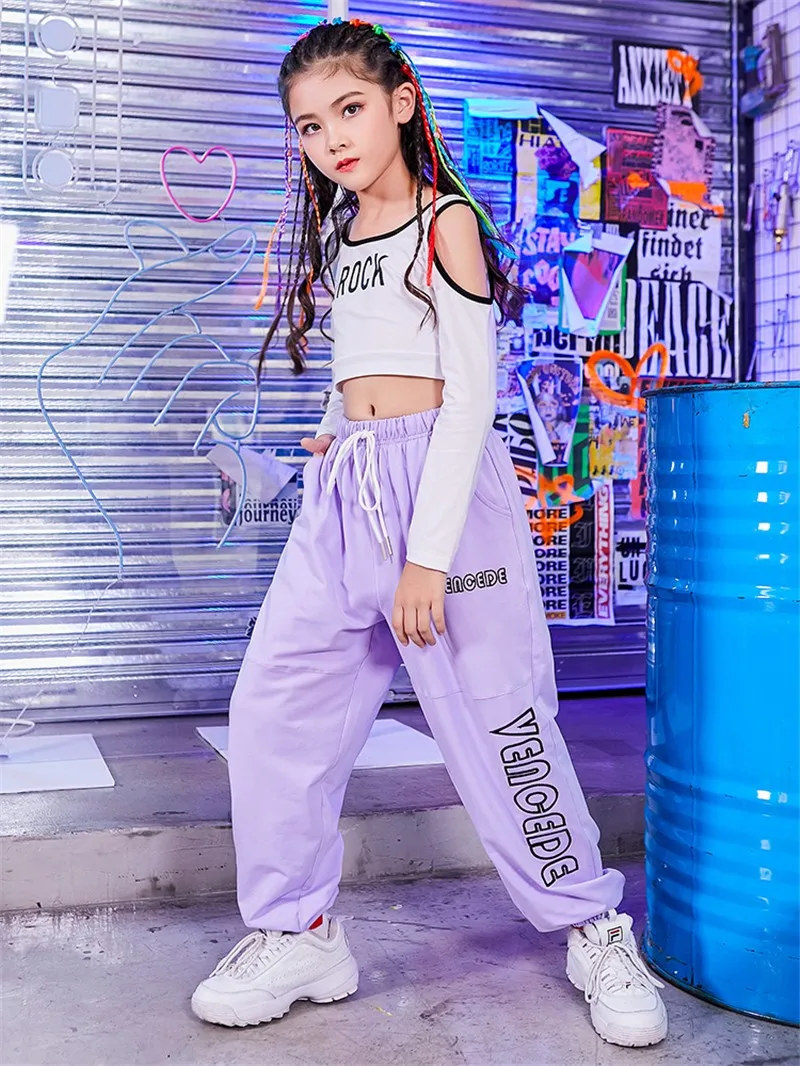 

Kid Cool Hip Hop Clothing Long Sleeve Shirt Top Crop Causal Jogger Pants For Girl Jazz Ballroom Dance Costume Clothes Wear 170cm