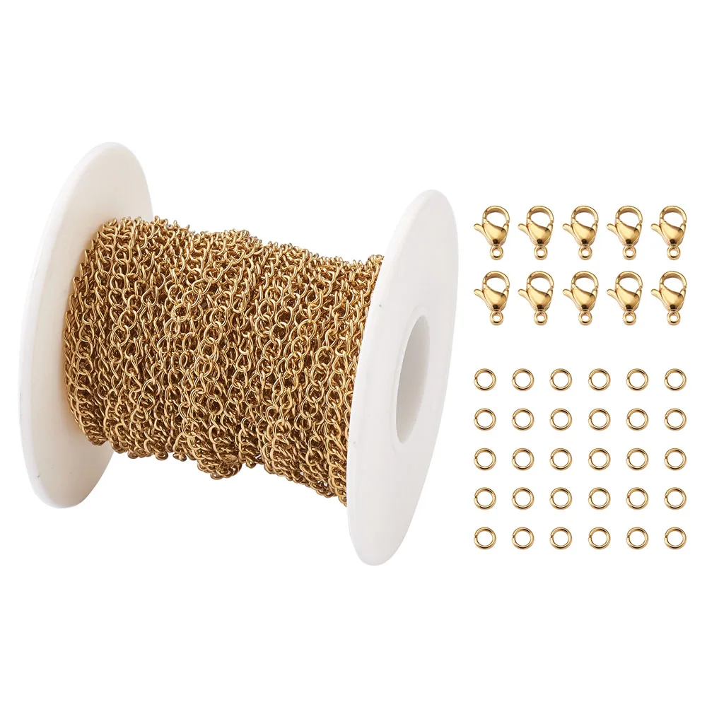 10m Stainless Steel Golden Curb Chains 10pcs Lobster Claw Clasps 30pcs Open Jump Rings for Necklace Jewelry Chain DIY Making
10m Stainless Steel Golden Curb Chains 10pcs Lobster Claw Clasps 30pcs Open Jump Rings for Necklace Jewelry Chain DIY Making