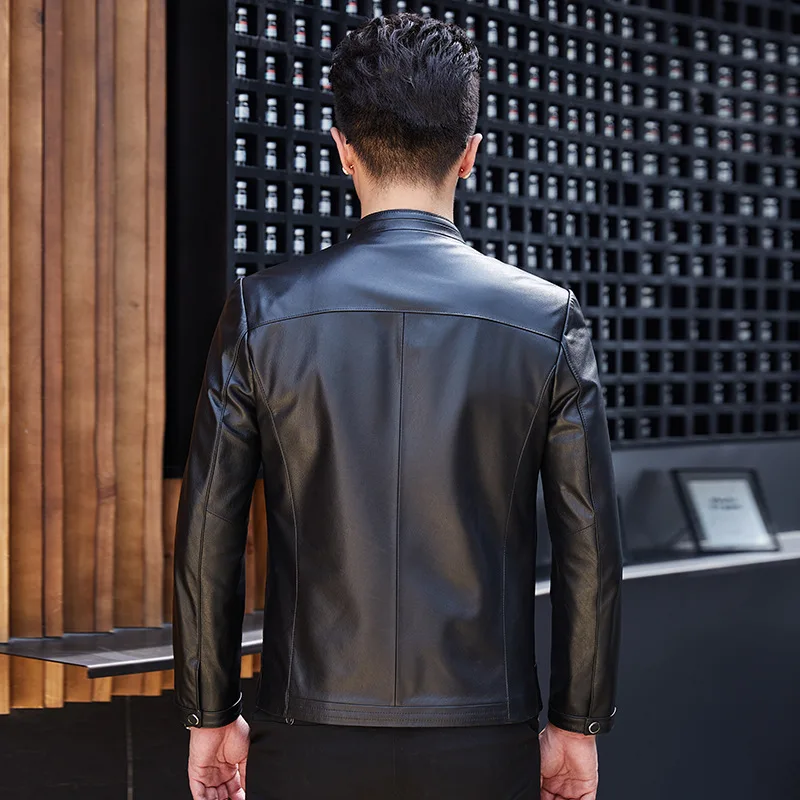 New men's first layer cowhide jacket, stand collar simple casual jacket, spring and autumn fashion black leather jacket
New men's first layer cowhide jacket, stand collar simple casual jacket, spring and autumn fashion black leather jacket